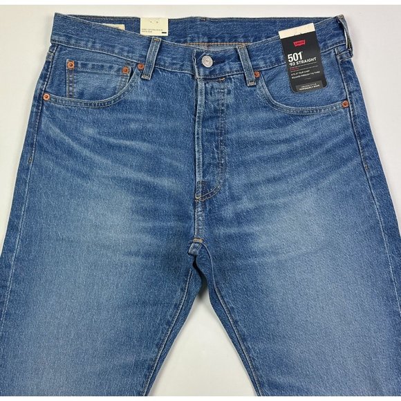 Levis 501 93 Premium Men 32x32 Straight Blue Jeans Distressed Button Fly Stretch - Picture 3 of 12